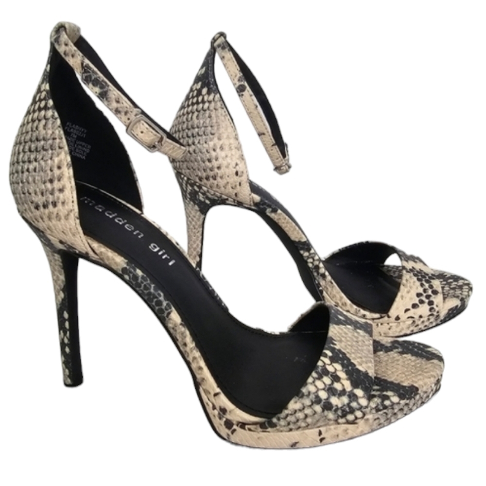 Madden Girl Ara Snake Print Open Toe Ankle Strap Heels Size 7